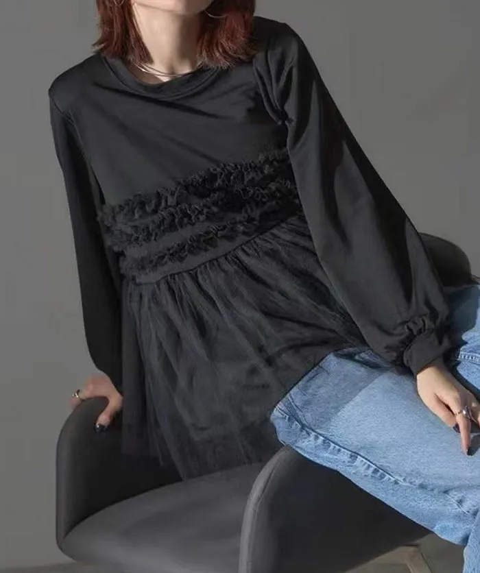 パーカー チュール ドッキング ビスチェ風 トップス レディース 異素材 チュール切り替え プルオーバー 長袖 オーバーサイズ 体型カバー チュニック 着映え トレンド カジュアル きれいめ ゆったり 長袖 おしゃれ 送料無料