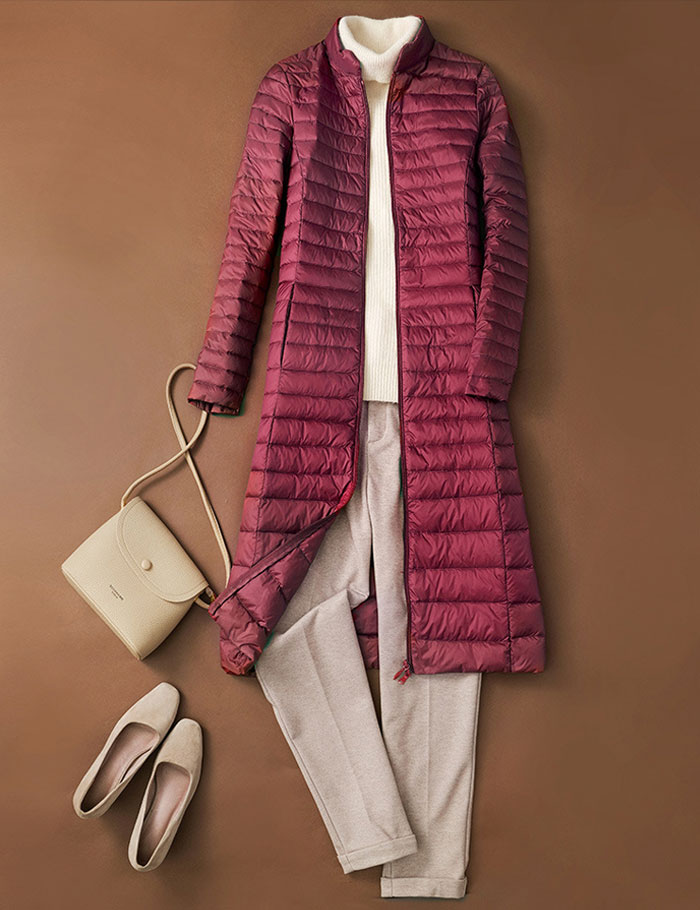 軽量 ダウンコート ロング丈 ハイネック ポケッタブル 2L 3L 4L 5L ライトダウン キルティングコート ホワイトダックダウン 撥水加工 軽量 ダウンジャケット ダウンジャケット チェスターコート 防寒コート