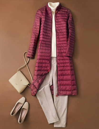 軽量 ダウンコート ロング丈 ハイネック ポケッタブル 2L 3L 4L 5L ライトダウン キルティングコート ホワイトダックダウン 撥水加工 軽量 ダウンジャケット ダウンジャケット チェスターコート 防寒コート