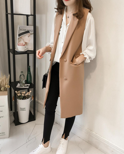 ロングベスト　ベスト　ジレ　ロングジレ　ベスト　オフィスカジュアル　レディース　トップス　カジュアル　無地　着痩せ　通勤　オフィス　フェミニン　コーディネート　大きいサイズ　羽織　ポケット付き