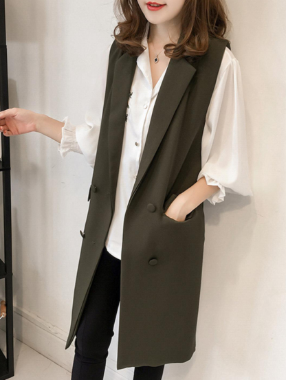 ロングベスト　ベスト　ジレ　ロングジレ　ベスト　オフィスカジュアル　レディース　トップス　カジュアル　無地　着痩せ　通勤　オフィス　フェミニン　コーディネート　大きいサイズ　羽織　ポケット付き