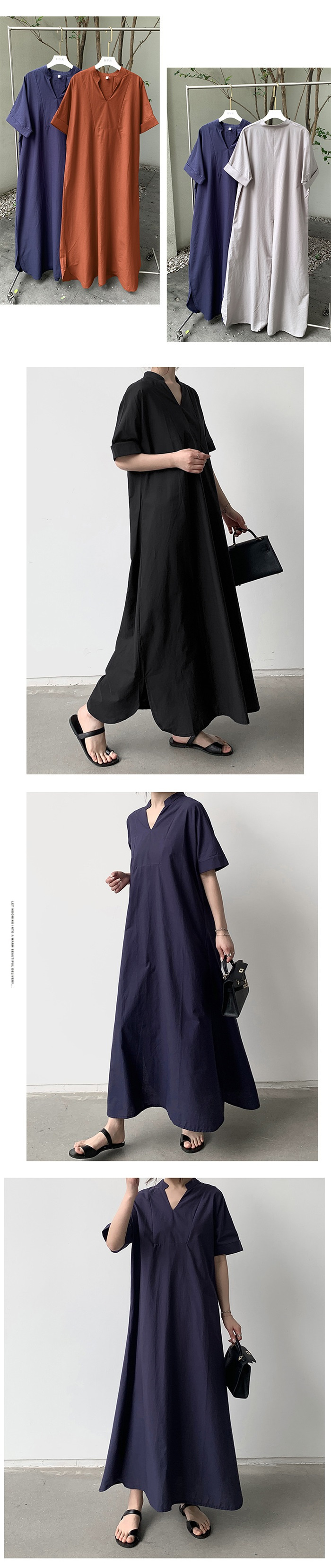 ★楽天1位★マキシワンピース 夏 レディース ワンピース マキシ丈 きれいめ 半袖 楽ちん 体型カバー ロング ワンピース 大人可愛い 綿混 麻風 リネン風ワンピース ゆったり シンプル 無地 カジュアル デイリー サイドスリット 送料無料