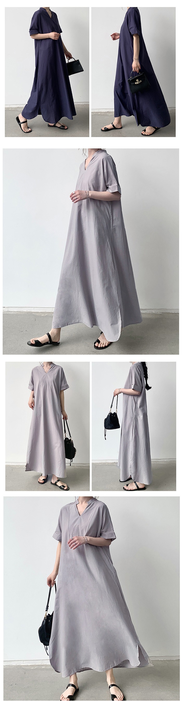 ★楽天1位★マキシワンピース 夏 レディース ワンピース マキシ丈 きれいめ 半袖 楽ちん 体型カバー ロング ワンピース 大人可愛い 綿混 麻風 リネン風ワンピース ゆったり シンプル 無地 カジュアル デイリー サイドスリット 送料無料