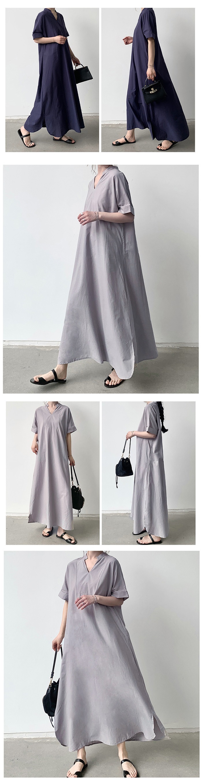 ★楽天1位★マキシワンピース 夏 レディース ワンピース マキシ丈 きれいめ 半袖 楽ちん 体型カバー ロング ワンピース 大人可愛い 綿混 麻風 リネン風ワンピース ゆったり シンプル 無地 カジュアル デイリー サイドスリット 送料無料