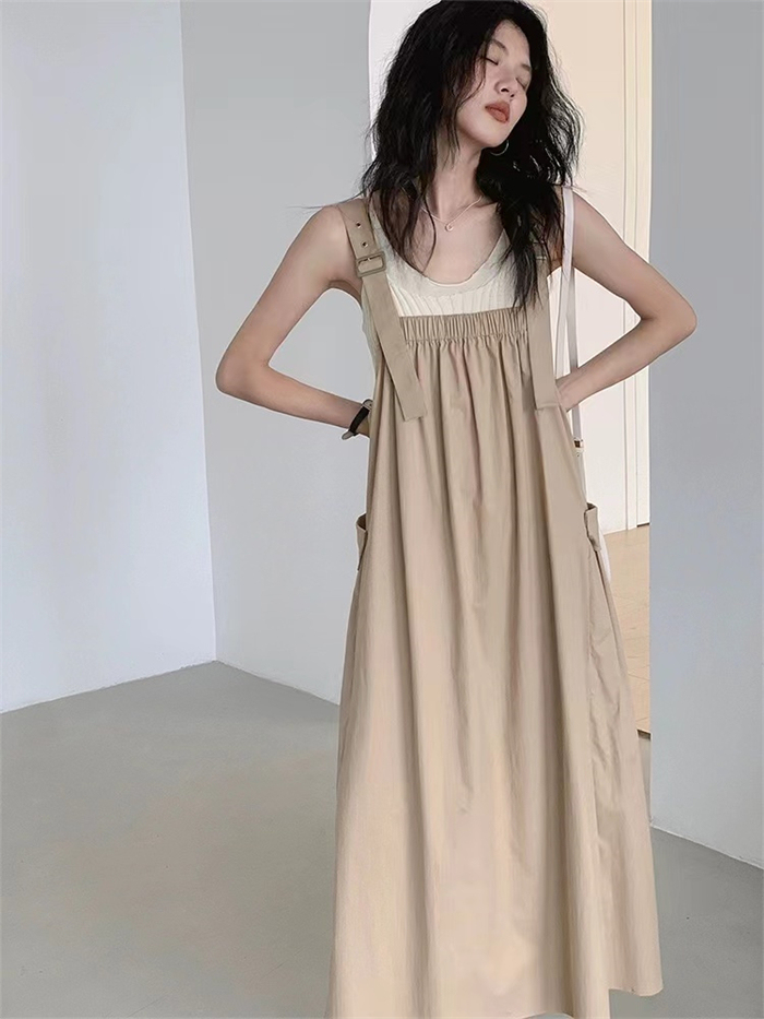 <br>オールインワン サロペット キャミワンピ レディース スカート 楽ちん 体型カバー ボトムス 春夏 綿混 マタニティ ワンピース きれいめ オフィス 仕事 ゆったり キャミワンピース 着痩せ 大きいサイズ カジュアル 送料無料 女性 通勤 脚長効果