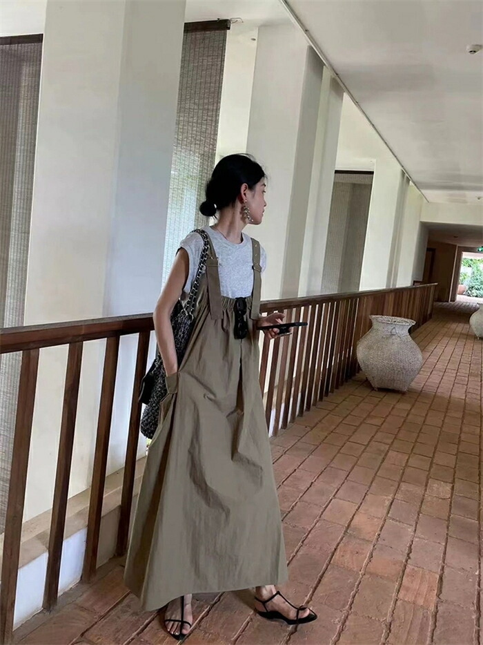 ジャンスカ オールインワン ジャンパースカート キャミワンピ レディース スカート 楽ちん 体型カバー ボトムス 春夏 綿混 マタニティ ワンピース きれいめ オフィス 仕事 ゆったり キャミワンピース