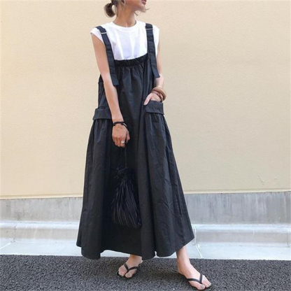 <br>オールインワン サロペット キャミワンピ レディース スカート 楽ちん 体型カバー ボトムス 春夏 綿混 マタニティ ワンピース きれいめ オフィス 仕事 ゆったり キャミワンピース 着痩せ 大きいサイズ カジュアル 送料無料 女性 通勤 脚長効果