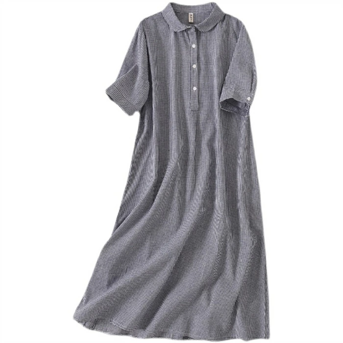 シャツワンピース 半袖 春夏 レディース ロングワンピース チェック ロング 大きいサイズ 綿混 マキシワンピース ゆったり 30代 40代 50代 マキシ丈 体型カバー マキシワンピ カジュアル きれいめ 可愛い 大人 オシャレ 送料無料