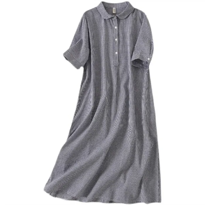 シャツワンピース 半袖 春夏 レディース ロングワンピース チェック ロング 大きいサイズ 綿混 マキシワンピース ゆったり 30代 40代 50代 マキシ丈 体型カバー マキシワンピ カジュアル きれいめ 可愛い 大人 オシャレ 送料無料