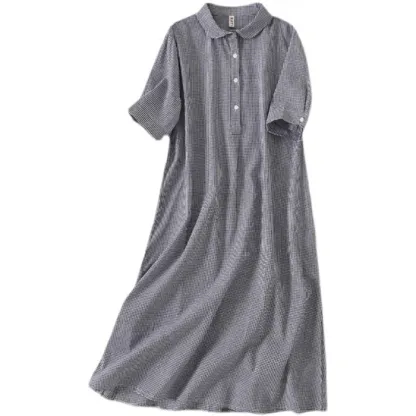 シャツワンピース 半袖 春夏 レディース ロングワンピース チェック ロング 大きいサイズ 綿混 マキシワンピース ゆったり 30代 40代 50代 マキシ丈 体型カバー マキシワンピ カジュアル きれいめ 可愛い 大人 オシャレ 送料無料