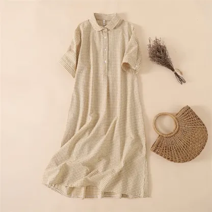 シャツワンピース 半袖 春夏 レディース ロングワンピース チェック ロング 大きいサイズ 綿混 マキシワンピース ゆったり 30代 40代 50代 マキシ丈 体型カバー マキシワンピ カジュアル きれいめ 可愛い 大人 オシャレ 送料無料