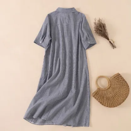 シャツワンピース 半袖 春夏 レディース ロングワンピース チェック ロング 大きいサイズ 綿混 マキシワンピース ゆったり 30代 40代 50代 マキシ丈 体型カバー マキシワンピ カジュアル きれいめ 可愛い 大人 オシャレ 送料無料