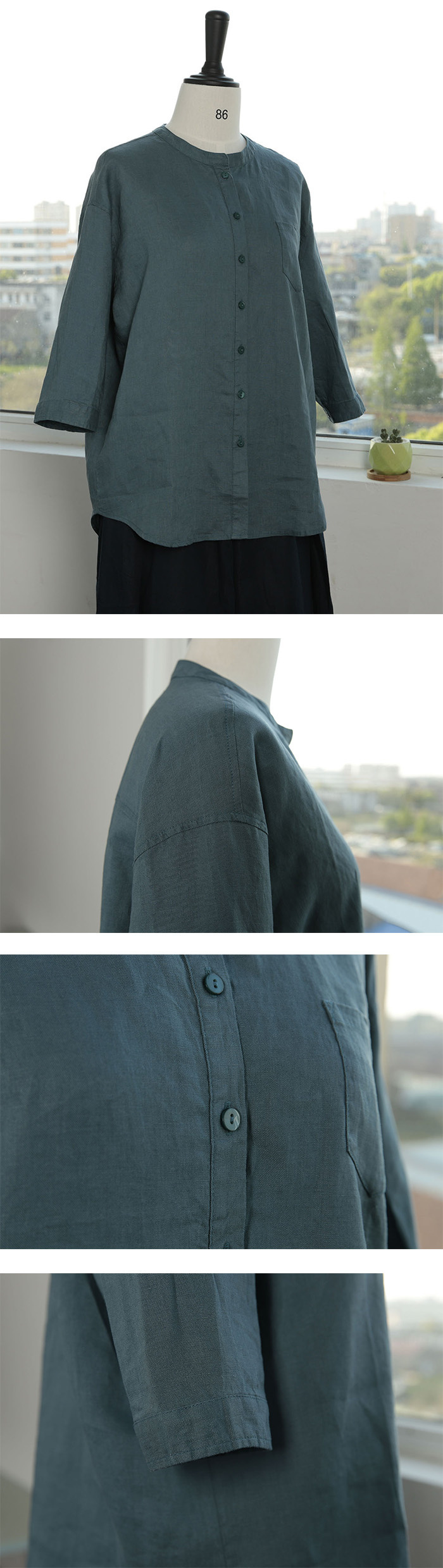 シャツ ブラウス レディース 七分袖 ガーゼシャツ 綿麻 ノーカラー おしゃれ 夏 コットン 柔らか ダブルガーゼ 半袖シャツ トップス 春 夏 秋 冬 ビッグシルエット 大きいサイズ 通勤 OL 柔らか ゆったり 大人可愛い 秋 送料無料