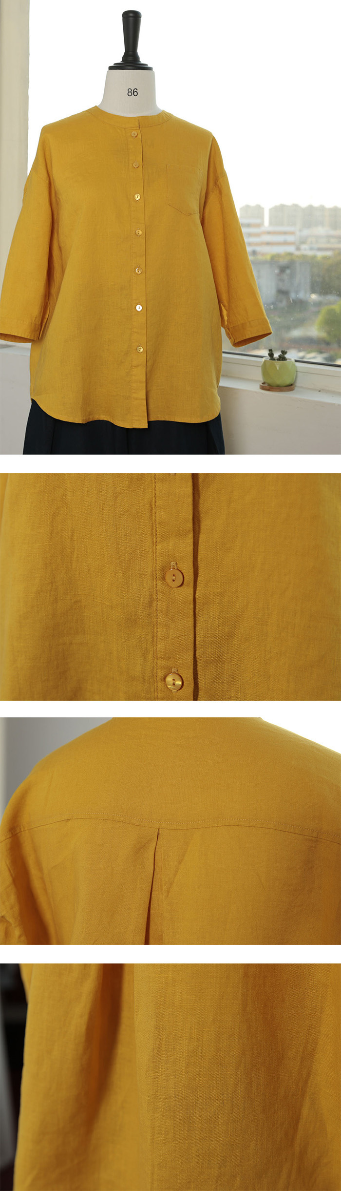 シャツ ブラウス レディース 七分袖 ガーゼシャツ 綿麻 ノーカラー おしゃれ 夏 コットン 柔らか ダブルガーゼ 半袖シャツ トップス 春 夏 秋 冬 ビッグシルエット 大きいサイズ 通勤 OL 柔らか ゆったり 大人可愛い 秋 送料無料