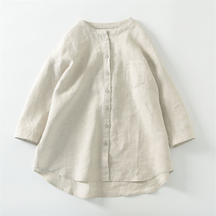 シャツ ブラウス レディース 七分袖 ガーゼシャツ 綿麻 ノーカラー おしゃれ 夏 コットン 柔らか ダブルガーゼ 半袖シャツ トップス 春 夏 秋 冬 ビッグシルエット 大きいサイズ 通勤 OL 柔らか ゆったり 大人可愛い 秋 送料無料