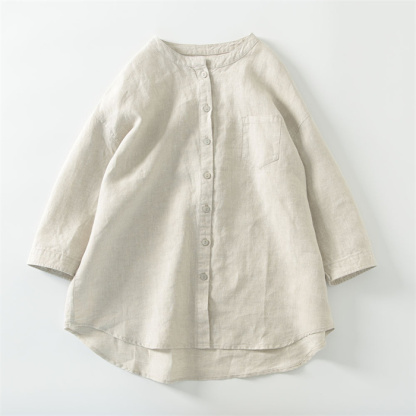 シャツ ブラウス レディース 七分袖 ガーゼシャツ 綿麻 ノーカラー おしゃれ 夏 コットン 柔らか ダブルガーゼ 半袖シャツ トップス 春 夏 秋 冬 ビッグシルエット 大きいサイズ 通勤 OL 柔らか ゆったり 大人可愛い 秋 送料無料