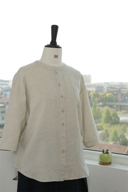 シャツ ブラウス レディース 七分袖 ガーゼシャツ 綿麻 ノーカラー おしゃれ 夏 コットン 柔らか ダブルガーゼ 半袖シャツ トップス 春 夏 秋 冬 ビッグシルエット 大きいサイズ 通勤 OL 柔らか ゆったり 大人可愛い 秋 送料無料