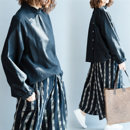 <br>シャツ ブラウス トレーナー 異素材 ギャザー リネン混シャツ レディース 綿麻混 トップス リネン 長袖 ナチュラル 着痩せ ゆったり 体型カバー カジュアル Ｖネック春 夏 秋 ビッグシルエット 柔らか ゆったり 大人可愛い 秋 送料無料