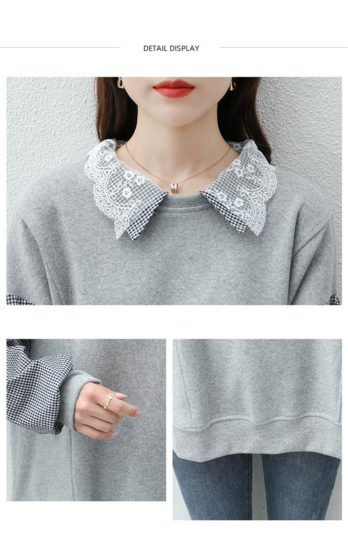 <br>シャツ ブラウス トレーナー 異素材 パッチワーク チェック レディース 綿麻混 トップス リネン 長袖 ナチュラル 着痩せ ゆったり 体型カバー カジュアル Ｖネック春 夏 秋 ビッグシルエット 柔らか ゆったり 大人可愛い 秋 送料無料