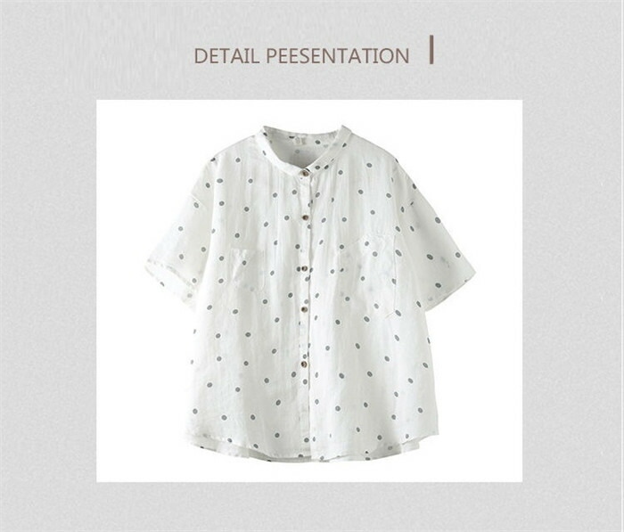 リネン シャツ ブラウス レディース 半袖 ドット シャツブラウス 綿麻ブラウス スタンドカラー リネンシャツ トップス コットンリネン 着心地 柔らかい おしゃれ 夏 柔らか 半袖シャツ