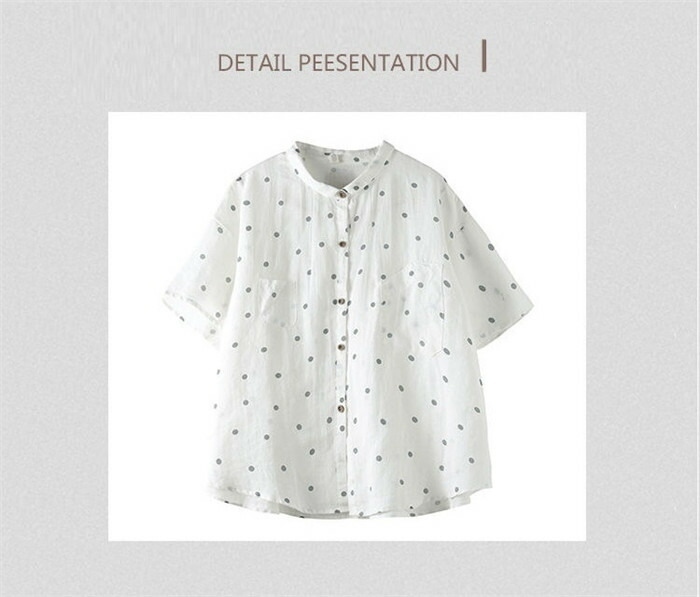 リネン シャツ ブラウス レディース 半袖 ドット シャツブラウス 綿麻ブラウス スタンドカラー リネンシャツ トップス コットンリネン 着心地 柔らかい おしゃれ 夏 柔らか 半袖シャツ