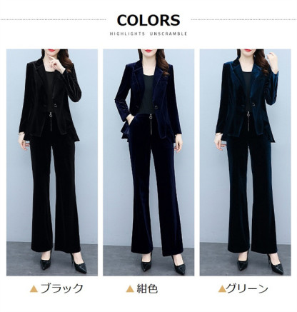 <br>ベロア セットアップ レディース カジュアル 40代 50代ワイドパンツ ベルベット おしゃれ 着痩せ パンツスーツ 大きいサイズ きれいめ カジュアル 防寒 保温 あったか 入園式 綿混セットアップ＆上下セット フォーマル OL 女性らしい 通勤 秋冬 送料無料