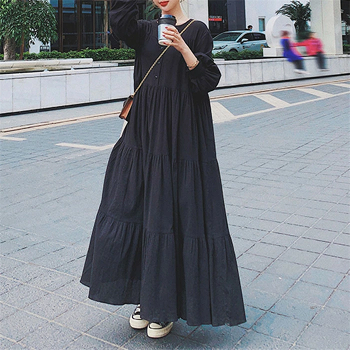 シャツワンピース ロング 長袖 秋 黒 大きいサイズ ティアード 春秋 レディース きれいめ ティアードワンピース 春 マキシ丈 無地 ロングワンピース ビッグシルエット ブラック ゆるっと カジュアル ゆったり 大人可愛い 着痩せ 送料無料