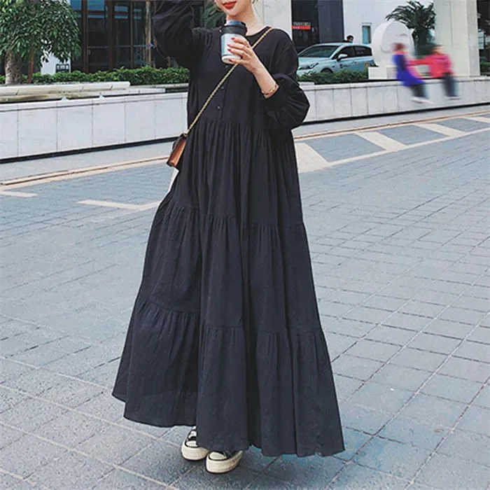 シャツワンピース ロング 長袖 秋 黒 大きいサイズ ティアード 春秋 レディース きれいめ ティアードワンピース 春 マキシ丈 無地 ロングワンピース ビッグシルエット ブラック ゆるっと カジュアル ゆったり 大人可愛い 着痩せ 送料無料