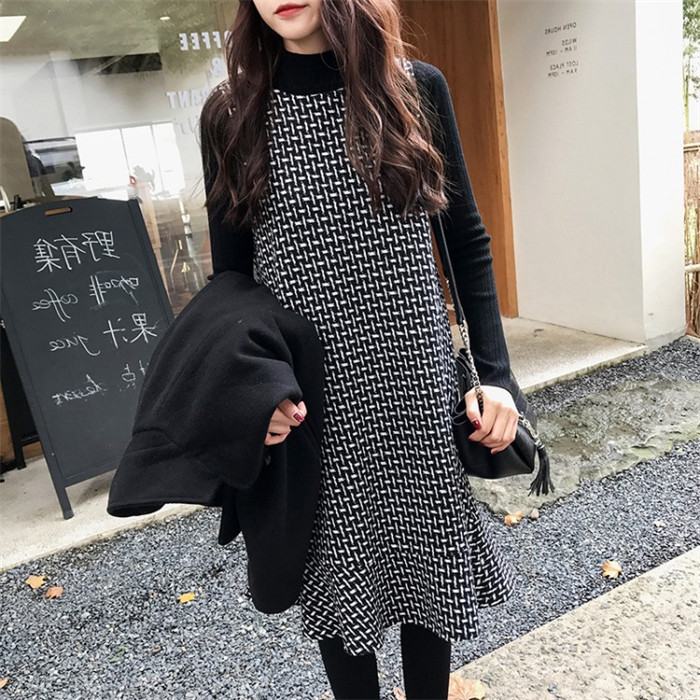 <br>ジャンパースカート 秋冬 千鳥格子 50代 セット フレア裾 大きいサイズ 大人 オールインワン レディース ロングワンピース キャミワンピース カジュアル 秋 冬 きれいめ オーバーオール ジャンスカ 春 秋 冬 おしゃれ 大人可愛い 送料無料「トップス+ジャンスカ」