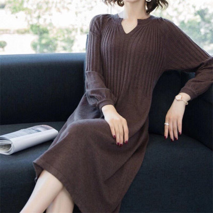 <br>ニットワンピース 秋冬 ぽわん袖 リブニットワンピース ニット ワンピース レディース Vネック 長袖 バルーンスリーブ ブラック きれいめ ハイウエストマタニティ プリーツ ロング丈 マキシ丈 体型カバー 送料無料