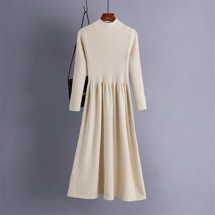 <br>ニットワンピース リブニットワンピース ワンピース レディース リブ ニットワンピ マキシ丈 ボタン Aライン きれいめ 上品 大人 ブラック 2023秋冬新作  秋冬 ハイネック 長袖 ブラック きれいめ ハイウエスト プリーツ 体型カバー 送料無料