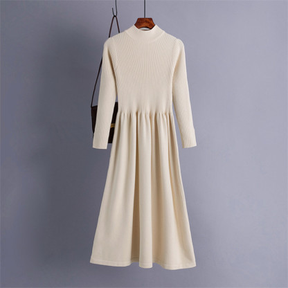 <br>ニットワンピース リブニットワンピース ワンピース レディース リブ ニットワンピ マキシ丈 ボタン Aライン きれいめ 上品 大人 ブラック 2023秋冬新作  秋冬 ハイネック 長袖 ブラック きれいめ ハイウエスト プリーツ 体型カバー 送料無料
