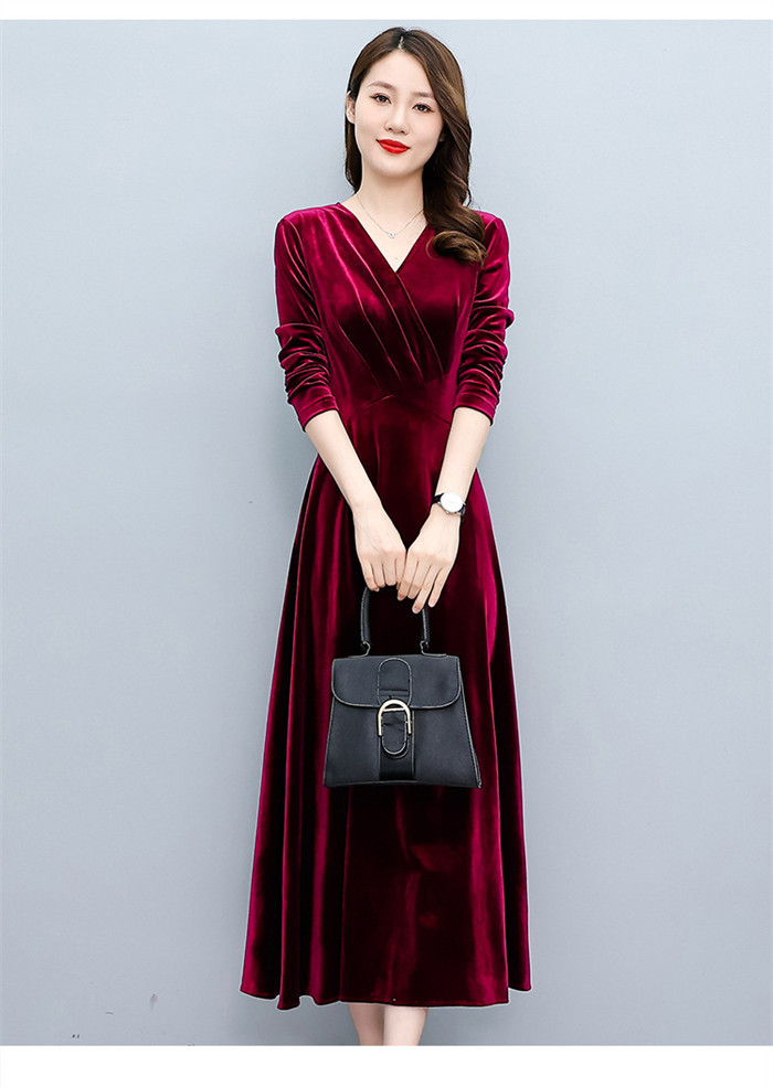 <br>ロングワンピース ベロア レディース ワンピース ベルベット ベロアワンピ 長袖 ロング丈 大きいサイズ 体型カバー あったか 暖かい Vネック ミモレ ゆったり カジュアル 大人 着痩せ 30代 40代 50代 春 秋 冬 きれいめ 無地 送料無料