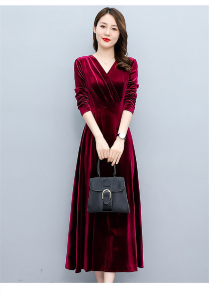 <br>ロングワンピース ベロア レディース ワンピース ベルベット ベロアワンピ 長袖 ロング丈 大きいサイズ 体型カバー あったか 暖かい Vネック ミモレ ゆったり カジュアル 大人 着痩せ 30代 40代 50代 春 秋 冬 きれいめ 無地 送料無料