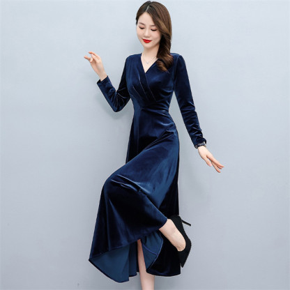 <br>ロングワンピース ベロア レディース ワンピース ベルベット ベロアワンピ 長袖 ロング丈 大きいサイズ 体型カバー あったか 暖かい Vネック ミモレ ゆったり カジュアル 大人 着痩せ 30代 40代 50代 春 秋 冬 きれいめ 無地 送料無料