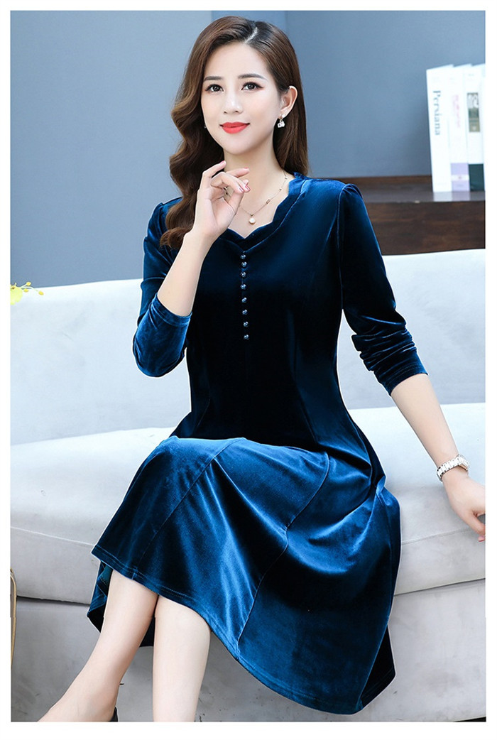 <br>ロングワンピース ベロア レディース ワンピース ベルベット ベロアワンピ 長袖 膝丈 大きいサイズ 体型カバー あったか 暖かい Vネック ミモレ ゆったり カジュアル 大人 着痩せ 30代 40代 50代 春 秋 冬 きれいめ 無地 送料無料