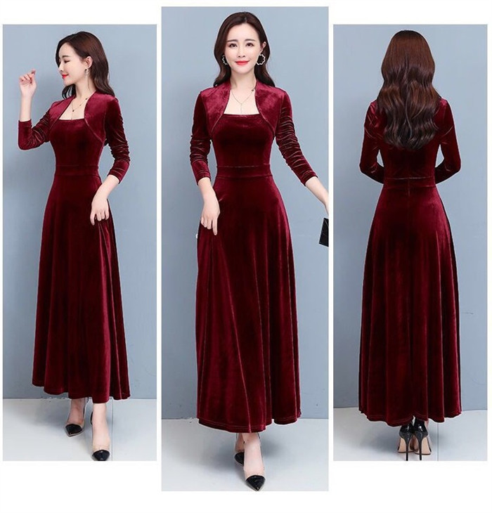 <br>ベロアワンピース ワンピース ベロアワンピ ロング丈 ベルベット 長袖 ドレス パーティードレス クラブ Aライン スレンダーライン 秋冬 無地 カラードレス 大人 フォーマル 結婚式 ステージドレス 披露宴 ロング 厚地 大きいサイズ 着痩せ きれいめ 送料無料