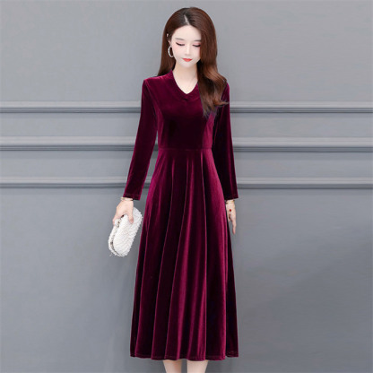 <br>ロングワンピース ベロア レディース ワンピース ベロアワンピ ベルベット 長袖 ロング丈 大きいサイズ 体型カバー ぽわん袖 あったか 暖かい Uネック ミモレ ゆったり カジュアル 大人 着痩せ 30代 40代 50代 春 秋 冬 きれいめ 無地 送料無料