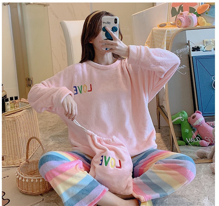<br>ルームウェア 上下セット もこもこ レディース パジャマ フリース マイクロファイバー 厚手 ゆったり 可愛い 冬 部屋着 長ズボン パンツ 2点セット 無地 ふわふわ チェック サックス おそろい 女性 ママ 入院 介護 送料無料