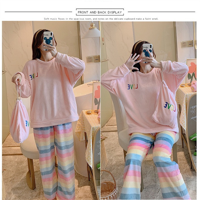 <br>ルームウェア 上下セット もこもこ レディース パジャマ フリース マイクロファイバー 厚手 ゆったり 可愛い 冬 部屋着 長ズボン パンツ 2点セット 無地 ふわふわ チェック サックス おそろい 女性 ママ 入院 介護 送料無料