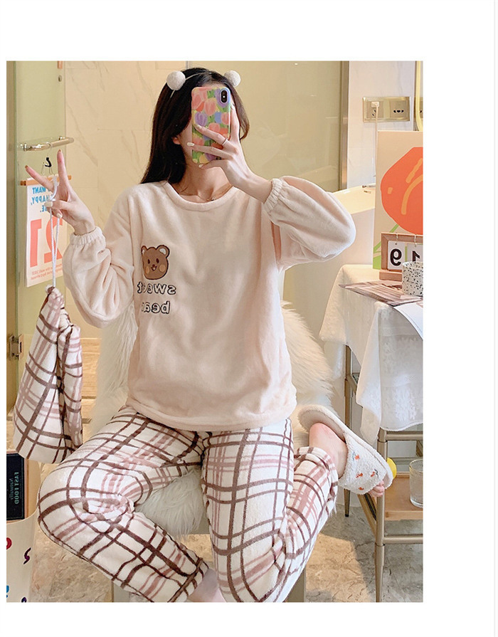<br>ルームウェア 上下セット もこもこ レディース パジャマ フリース マイクロファイバー 厚手 ゆったり 可愛い 冬 部屋着 長ズボン パンツ 2点セット 無地 ふわふわ チェック サックス おそろい 女性 ママ 入院 介護 送料無料