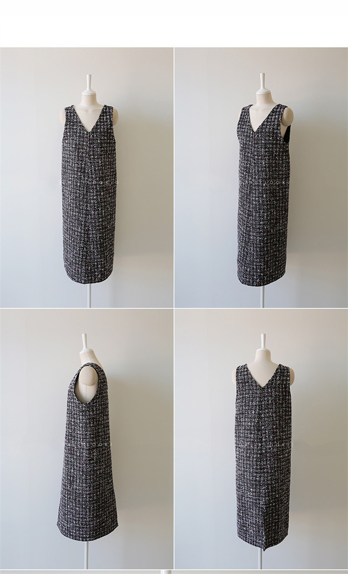 ジャンパースカート 50代 膝丈 チェック柄 秋 冬 大人 体型カバー Vネック オールインワン レディース ロングワンピース ロングベスト ワンピース ジャンスカ ポケット スカート ファスナー 重ね着 カジュアル きれいめ 大人可愛い 送料無料