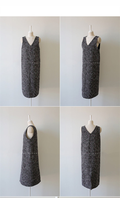 ジャンパースカート 50代 膝丈 チェック柄 秋 冬 大人 体型カバー Vネック オールインワン レディース ロングワンピース ロングベスト ワンピース ジャンスカ ポケット スカート ファスナー 重ね着 カジュアル きれいめ 大人可愛い 送料無料