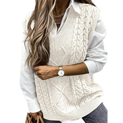 <br>ニットベスト レディース オーバーサイズ Vネック ケーブル編み トップス ベスト ニット チョッキ ノースリーブ シンプル 着回し力 体型カバー 着心地 普段着 通勤 春 秋 冬 柔らかい ニットタンクトップ レイヤード風 無地 送料無料