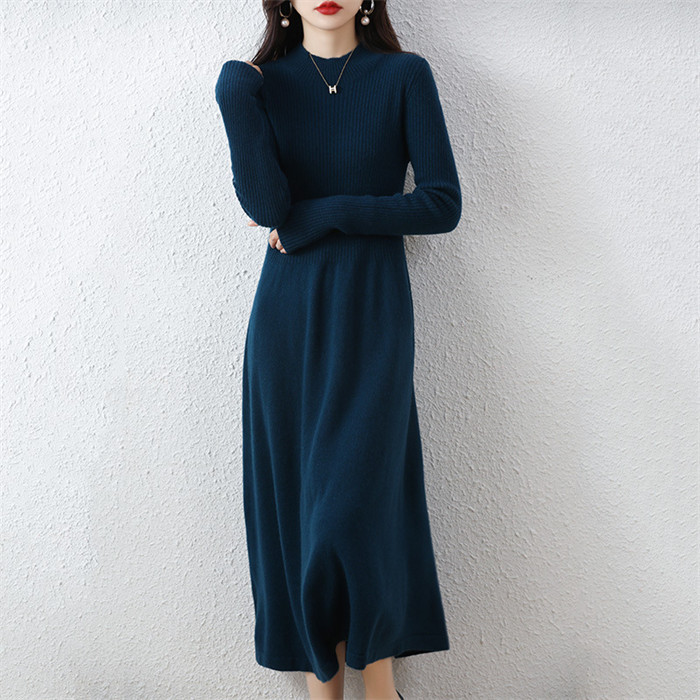 <br>ニットワンピース リブニットワンピース ワンピース レディース リブ ニットワンピ マキシ丈 Aライン きれいめ 上品 大人 ブラック 2023秋冬新作  秋冬 Vネック 長袖 きれいめ ハイウエスト プリーツ 体型カバー 送料無料