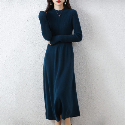 <br>ニットワンピース リブニットワンピース ワンピース レディース リブ ニットワンピ マキシ丈 Aライン きれいめ 上品 大人 ブラック 2023秋冬新作  秋冬 Vネック 長袖 きれいめ ハイウエスト プリーツ 体型カバー 送料無料