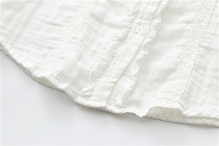 <br>綿100% シャツ ガーゼシャツ ブラウス レース刺繍 レディース フリル襟 チュニック 羽織り コットン ベーシック コットンシャツ トップス 長袖 無地 プレゼント 30代 40代 50代 