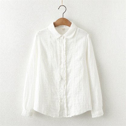 <br>綿100% シャツ ガーゼシャツ ブラウス レース刺繍 レディース フリル襟 チュニック 羽織り コットン ベーシック コットンシャツ トップス 長袖 無地 プレゼント 30代 40代 50代 