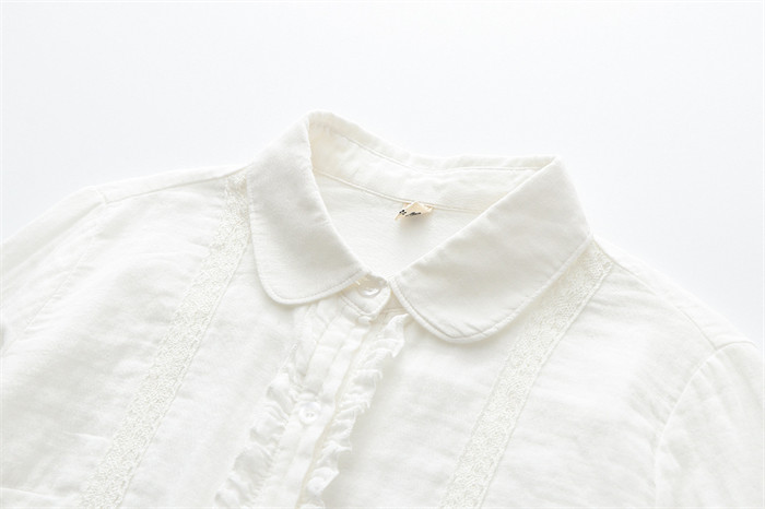 <br>綿100% シャツ ガーゼシャツ ブラウス レース刺繍 レディース フリル襟 チュニック 羽織り コットン ベーシック コットンシャツ トップス 長袖 無地 プレゼント 30代 40代 50代 