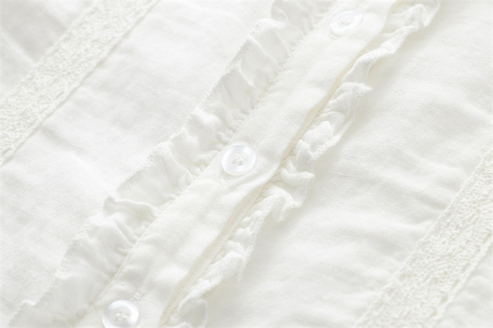 <br>綿100% シャツ ガーゼシャツ ブラウス レース刺繍 レディース フリル襟 チュニック 羽織り コットン ベーシック コットンシャツ トップス 長袖 無地 プレゼント 30代 40代 50代 